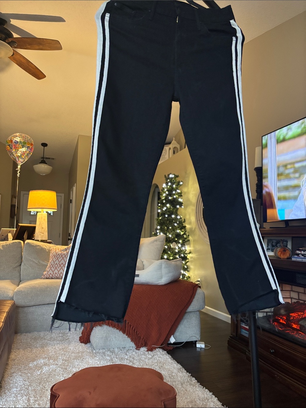MOTHER Black Joggers with White Side Stripes